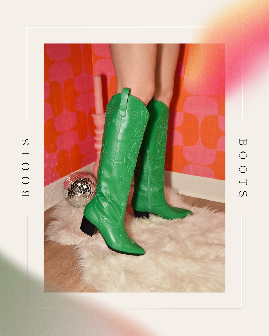 Women wearing green western tall festival cowboy boots. Click here to shop boots!
