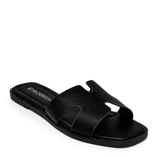 LUKE-01A Faux Leather Slip On Fashion Square Toe Flat Sandals