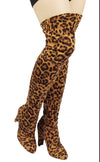 AMAYA-93B Wild Diva Women Stretchy Suede Chunky Heel Thigh High Over The Knee Boots Stretchy