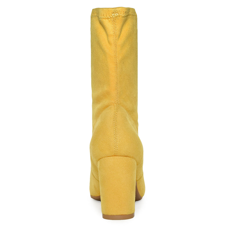AMIYA-01 Pointed Toe Low Chunky Block Heel Ankle Boots-Yellow-3