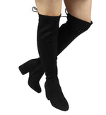 ADA-28 Lace-Up Over The Knee Low Chunky Block Heel Boots