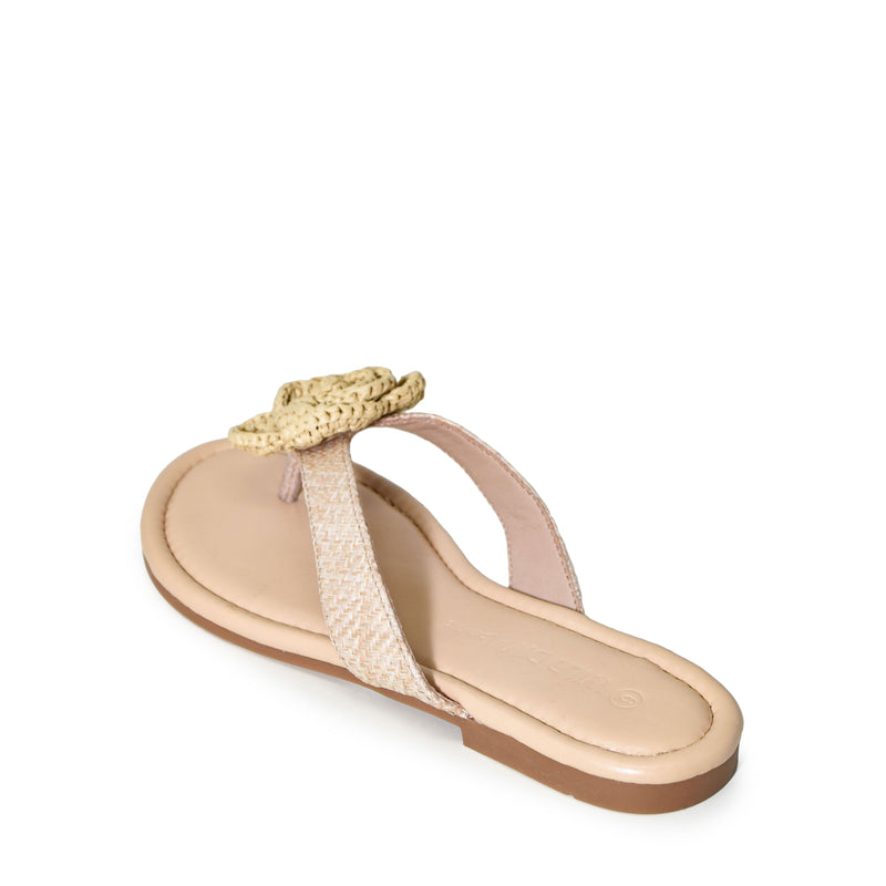 LUCCA-01 Natural Raffia Floral Applique Flip Flop Thong Sandals