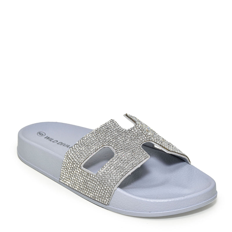 MATTY-223A Cutout Rhinestone Slip On Slide Sandals