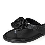 LUCCA-01 Natural Raffia Floral Applique Flip Flop Thong Sandals