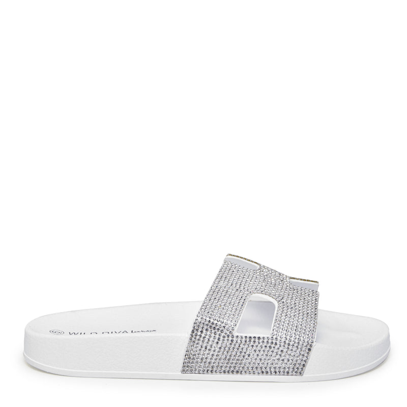 MATTY-223A Cutout Rhinestone Slip On Slide Sandals