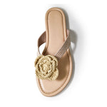 LUCCA-01 Natural Raffia Floral Applique Flip Flop Thong Sandals