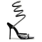 EDWELL-01 Embellished Rhinestone Coil Wrap Around Square Toe Stiletto Heels