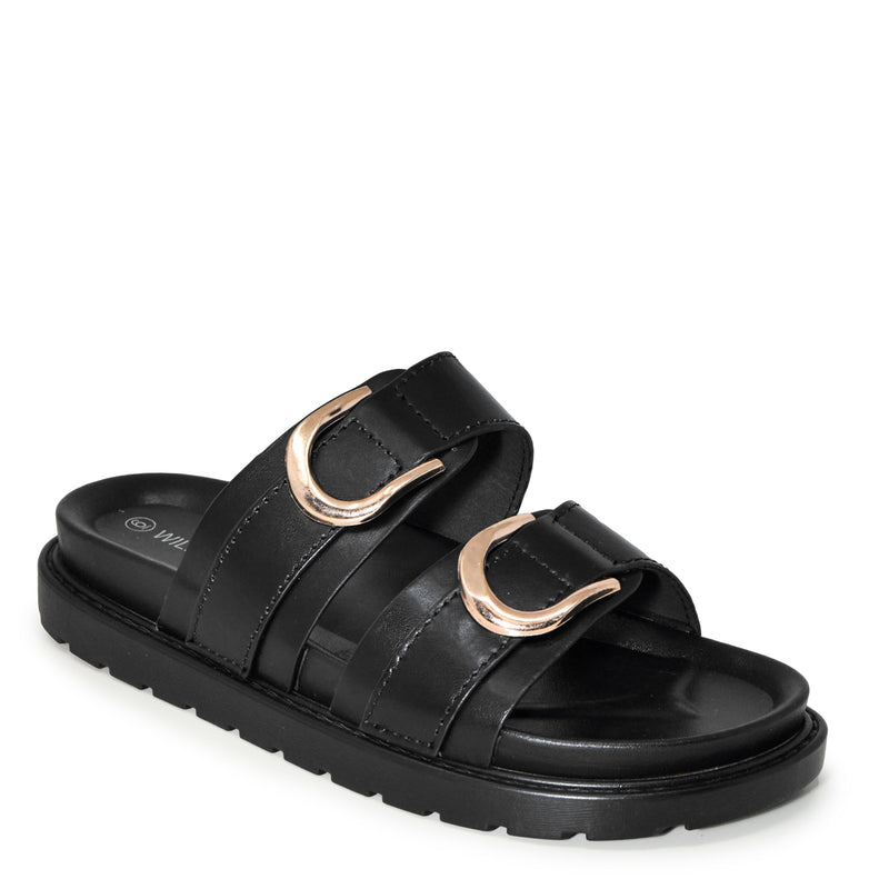 GINO-36 Double Buckle Stacked Flat Slides Sandals
