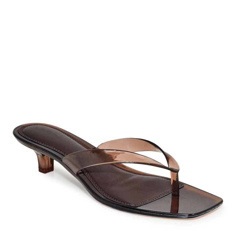 ROMANIA-01 Clear Jelly Square Toe Flip Flop Kitten Heel Sandals