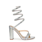 Wild Diva Women's Morris-576 Rhinestone Mirrored Coil Spiral Wrap Strap High Chunky Block Heels
