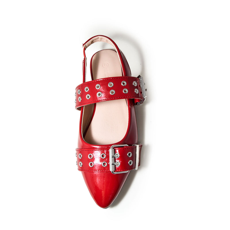 Wild Diva Women's Classic Pointy Toe Texture Chunky Strap Patent Slingback Flats