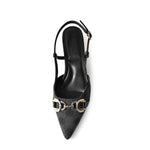 Wild Diva ALEENA-31 Gold Accent Floral Slingback Pointy Toe Kitten Heel Pump Heels
