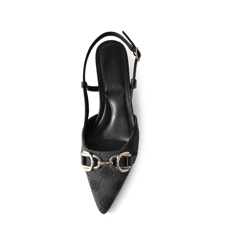 Wild Diva ALEENA-31 Gold Accent Floral Slingback Pointy Toe Kitten Heel Pump Heels