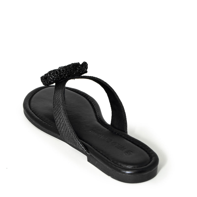 LUCCA-01 Natural Raffia Floral Applique Flip Flop Thong Sandals