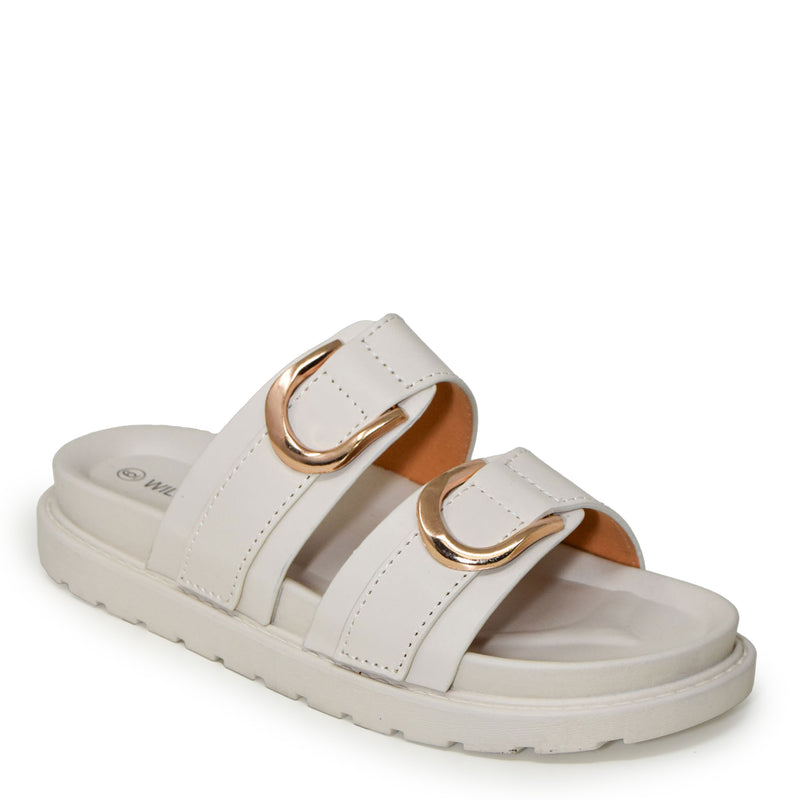 GINO-36 Double Buckle Stacked Flat Slides Sandals