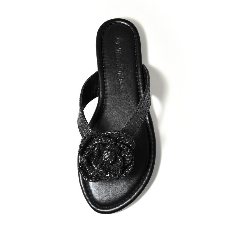 LUCCA-01 Natural Raffia Floral Applique Flip Flop Thong Sandals