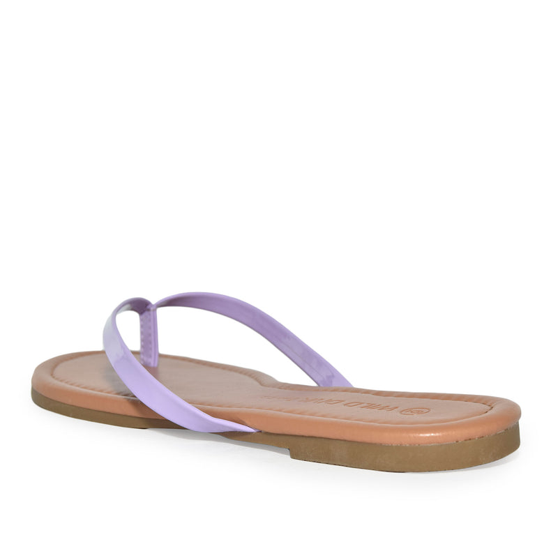 Wild Diva Classic Faux Patent Strap Leather Almond Toe Flip Flop Thong Sandals