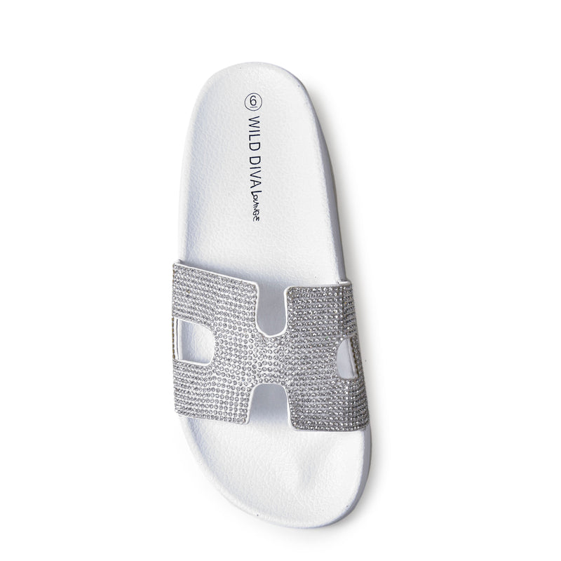 MATTY-223A Cutout Rhinestone Slip On Slide Sandals