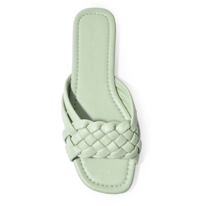 IRA-16 Woven Square Toe Slide Flat Sandals
