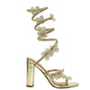 MORRIS-632 Floral Applique Spiral Coil Wrap Around Strap Rhinestone Heels