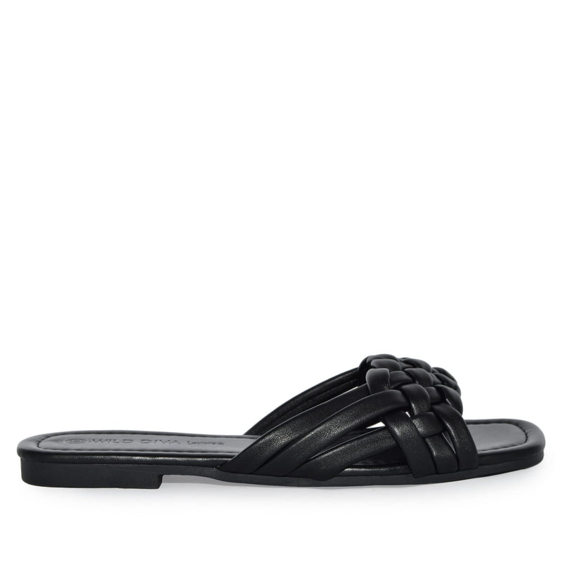 IRA-16 Woven Square Toe Slide Flat Sandals