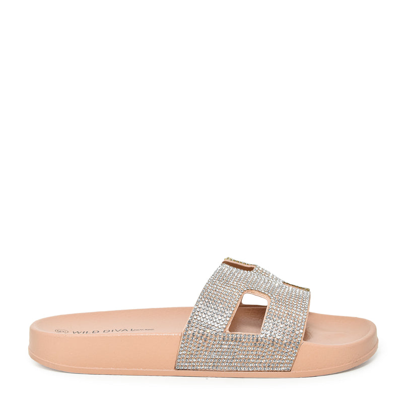MATTY-223A Cutout Rhinestone Slip On Slide Sandals