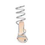 Wild Diva Women's Morris-576 Rhinestone Mirrored Coil Spiral Wrap Strap High Chunky Block Heels