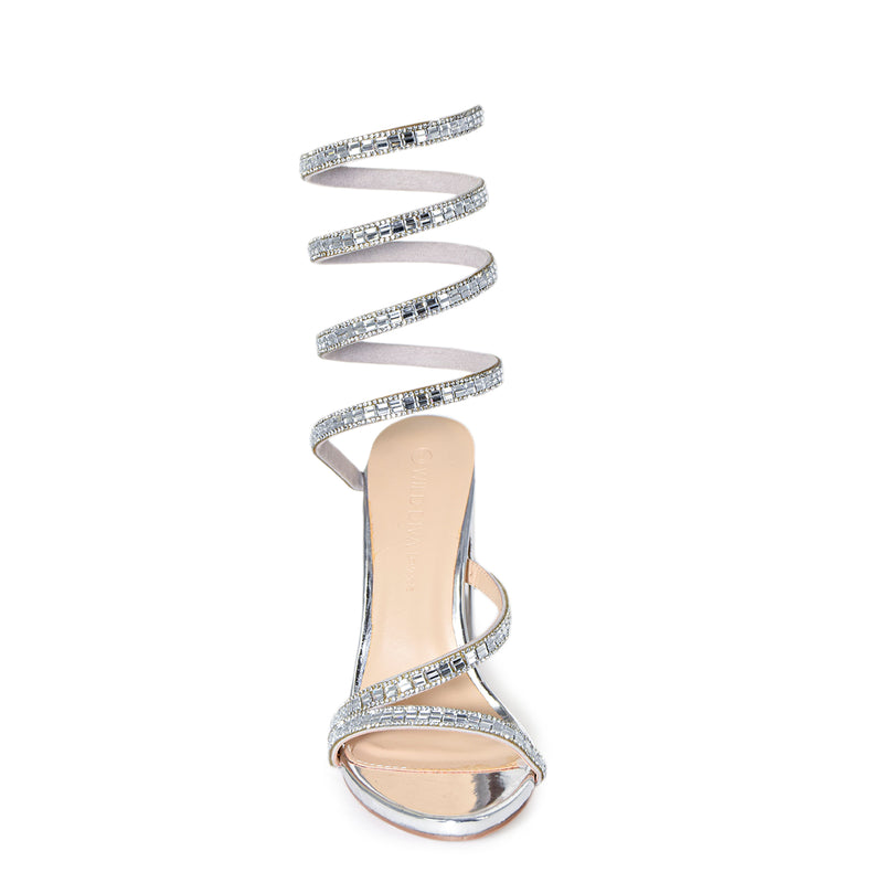 Wild Diva Women's Morris-576 Rhinestone Mirrored Coil Spiral Wrap Strap High Chunky Block Heels