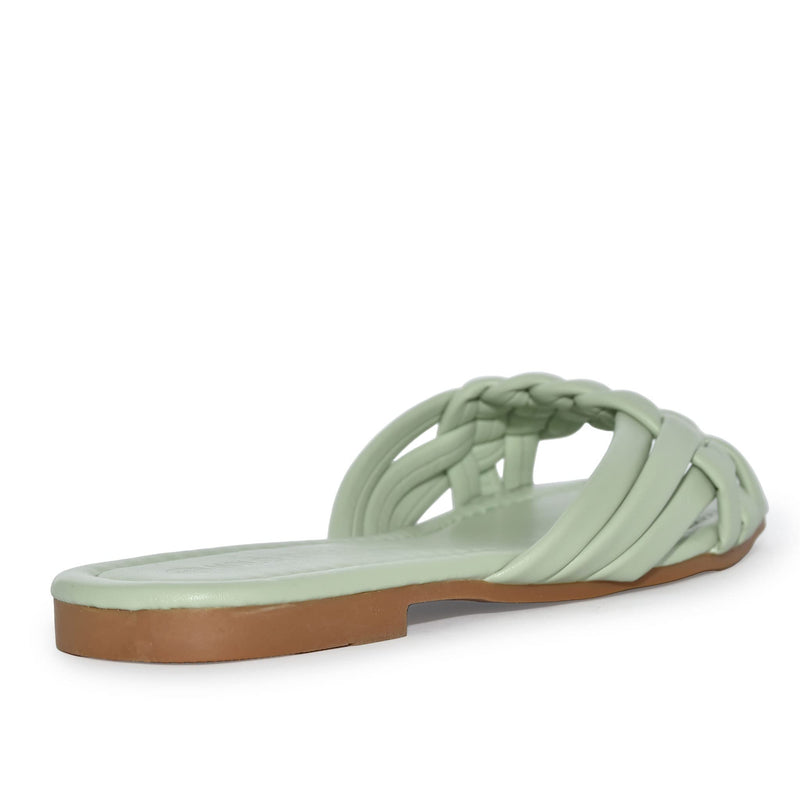 IRA-16 Woven Square Toe Slide Flat Sandals