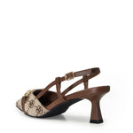 Wild Diva ALEENA-31 Gold Accent Floral Slingback Pointy Toe Kitten Heel Pump Heels