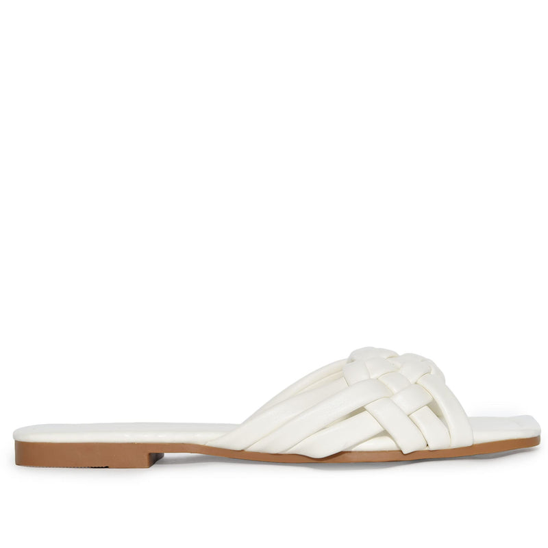 IRA-16 Woven Square Toe Slide Flat Sandals