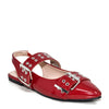 Wild Diva Women's Classic Pointy Toe Texture Chunky Strap Patent Slingback Flats