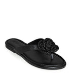 LUCCA-01 Natural Raffia Floral Applique Flip Flop Thong Sandals