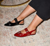 Wild Diva Women's Classic Pointy Toe Texture Chunky Strap Patent Slingback Flats