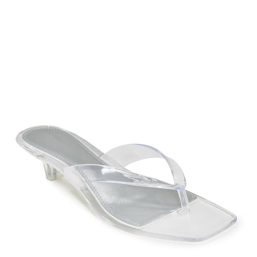 ROMANIA-01 Clear Jelly Square Toe Flip Flop Kitten Heel Sandals