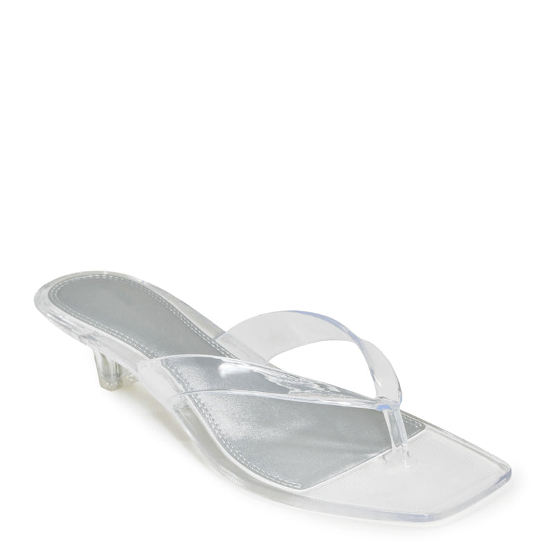 ROMANIA-01 Clear Jelly Square Toe Flip Flop Kitten Heel Sandals