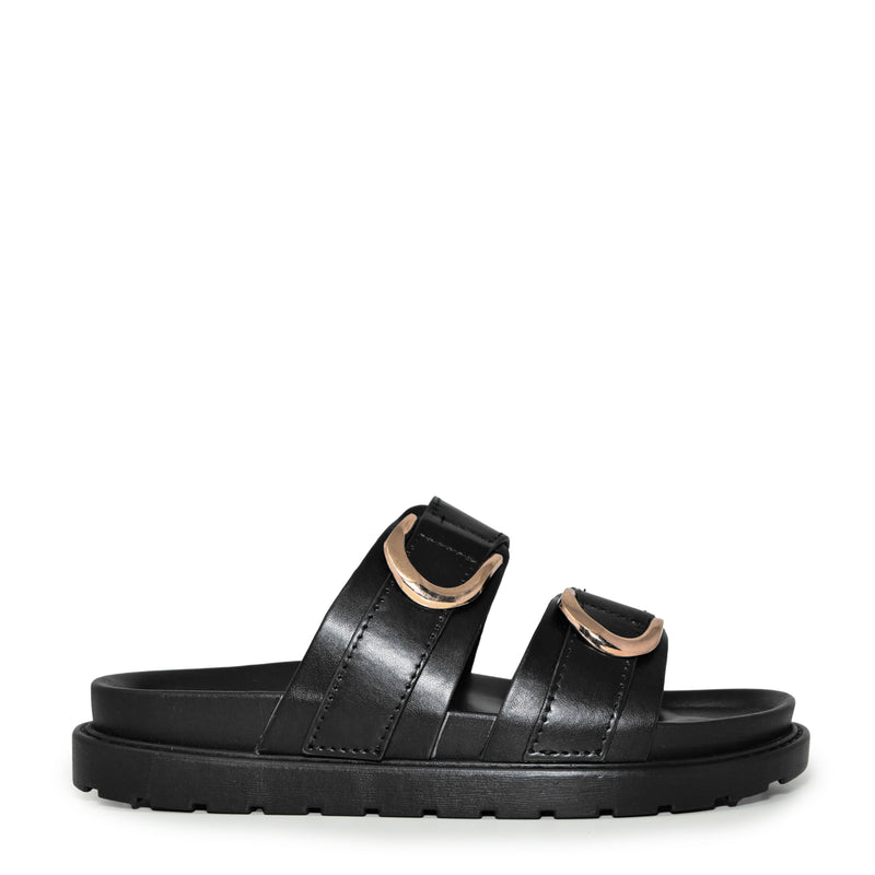 GINO-36 Double Buckle Stacked Flat Slides Sandals