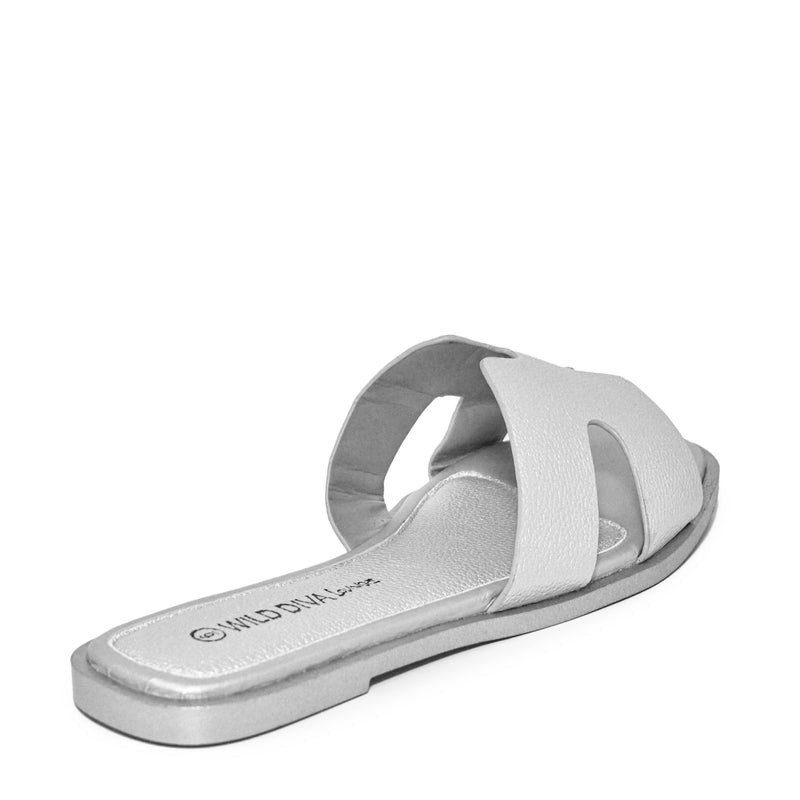 LUKE-01A Faux Leather Slip On Fashion Square Toe Flat Sandals