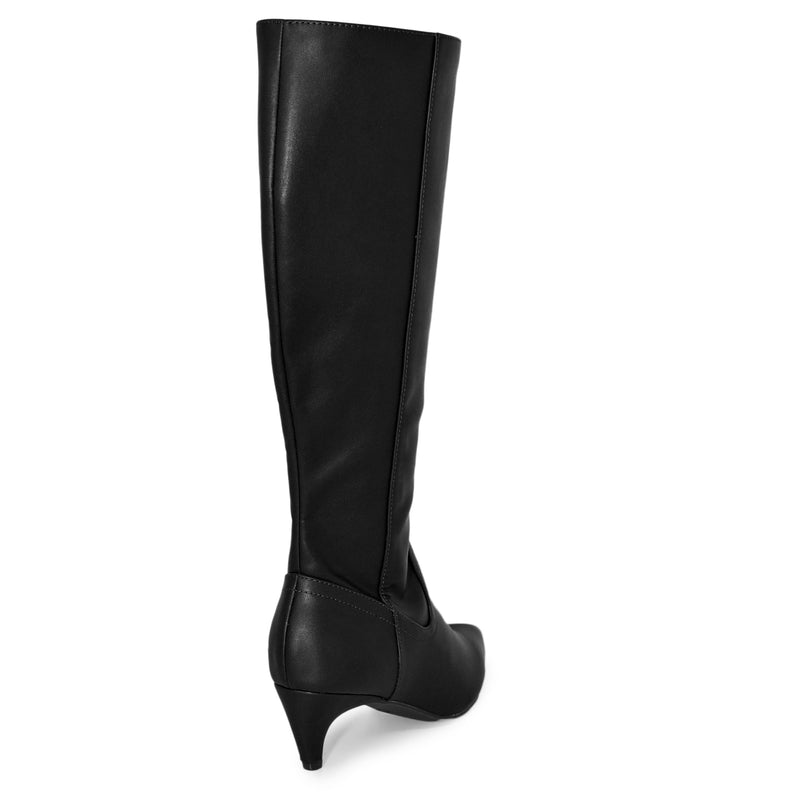 FERA-21A Pointed Toe Kitten Heel Knee High Boots