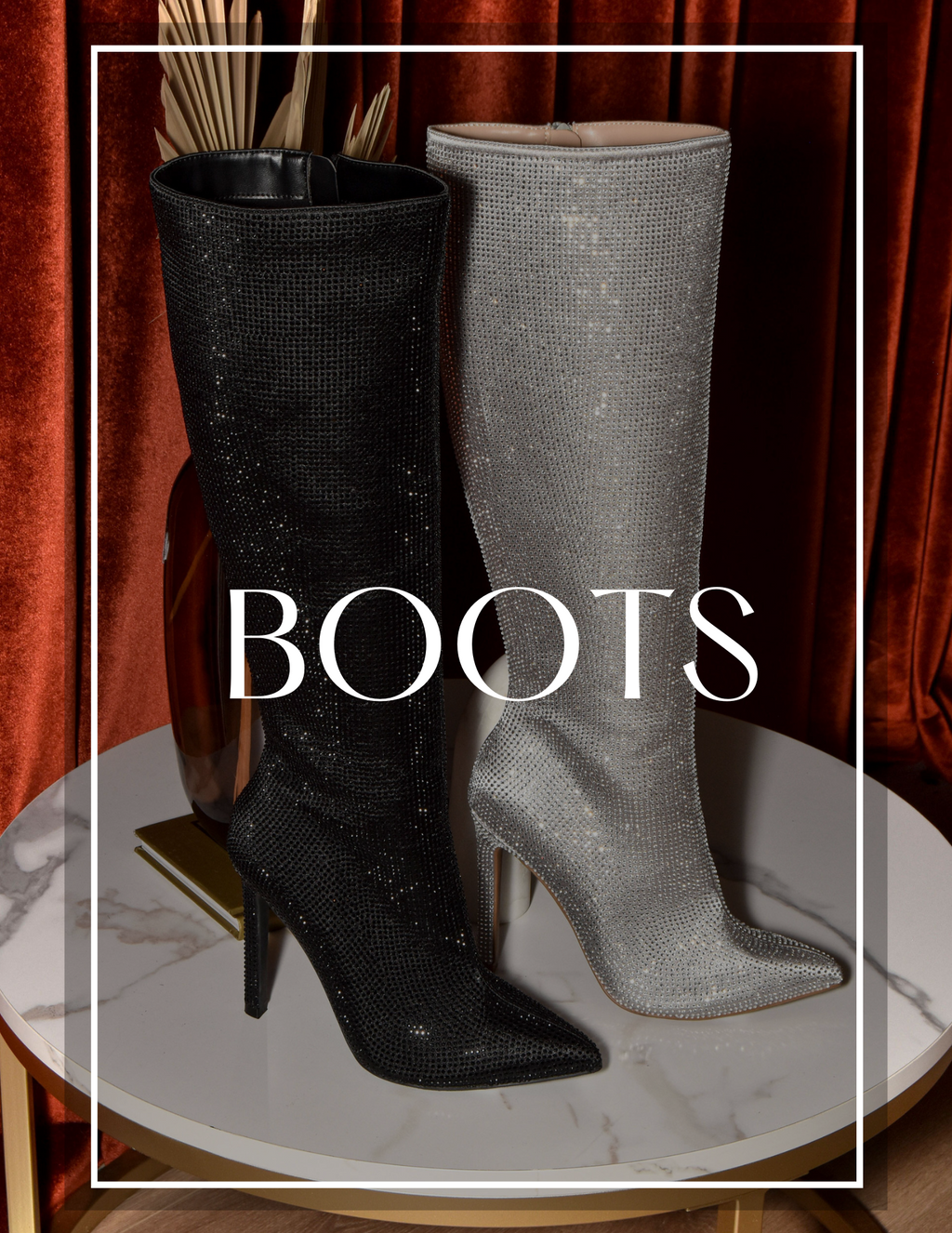 Black and Silver Pointy Toe Tall Boots. Click to shop boots category!