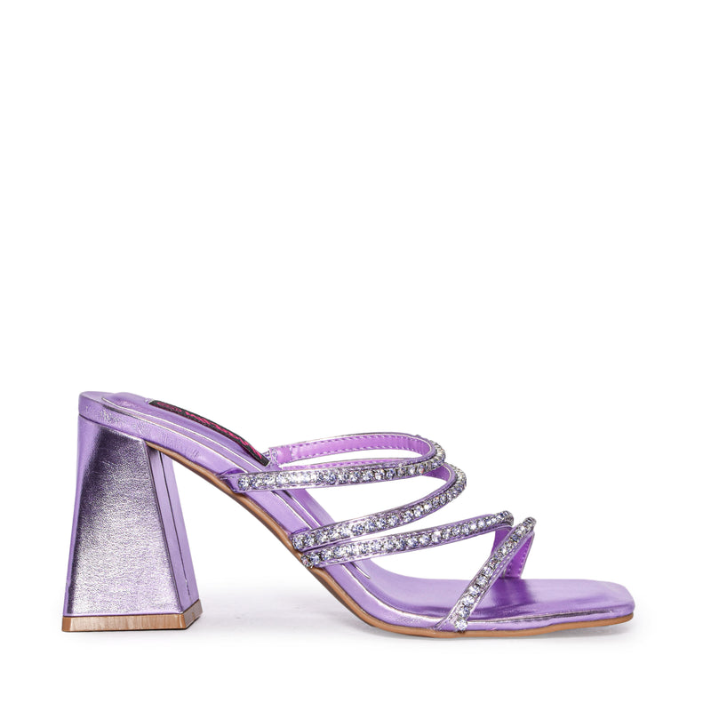 UFA-05 Rhinestone Metallic Strappy Chunky Block Heel Sandals-Lavender