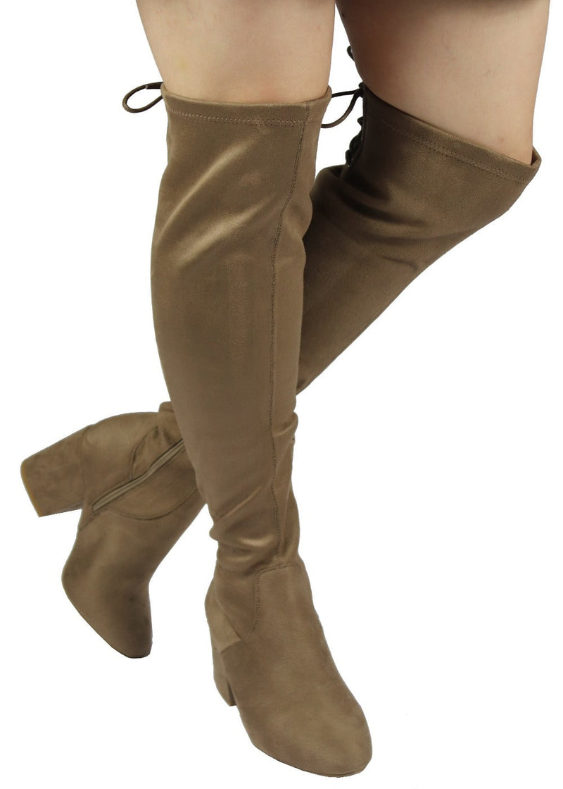 ADA-28 Lace-Up Over The Knee Low Chunky Block Heel Boots