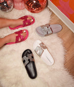 MATTY-223A Cutout Rhinestone Slip On Slide Sandals