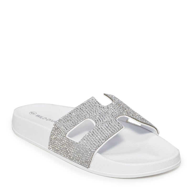 MATTY-223A Cutout Rhinestone Slip On Slide Sandals