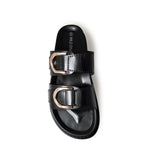 GINO-36 Double Buckle Stacked Flat Slides Sandals