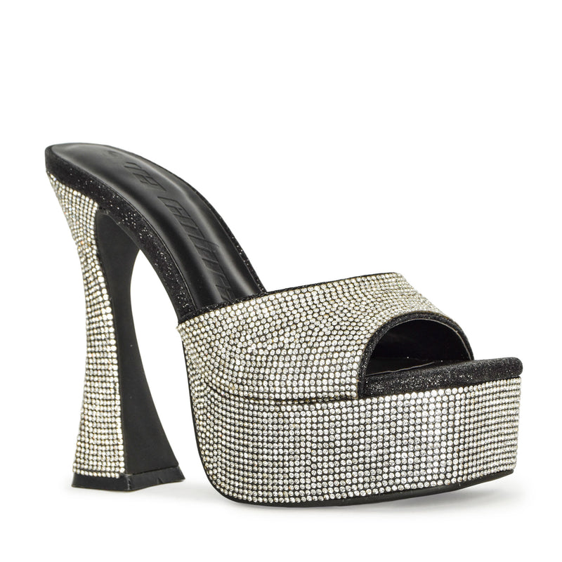 ENVY-14 Rhinestone Square Toe Structural High Heel Mules