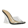 DANISE-01 Minimalist Transparent Strap Sculptural Patent Lucite Flared Heels