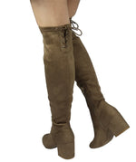 ADA-28 Lace-Up Over The Knee Low Chunky Block Heel Boots