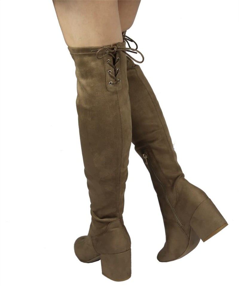 ADA-28 Lace-Up Over The Knee Low Chunky Block Heel Boots
