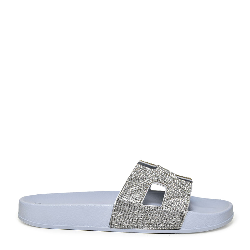 MATTY-223A Cutout Rhinestone Slip On Slide Sandals